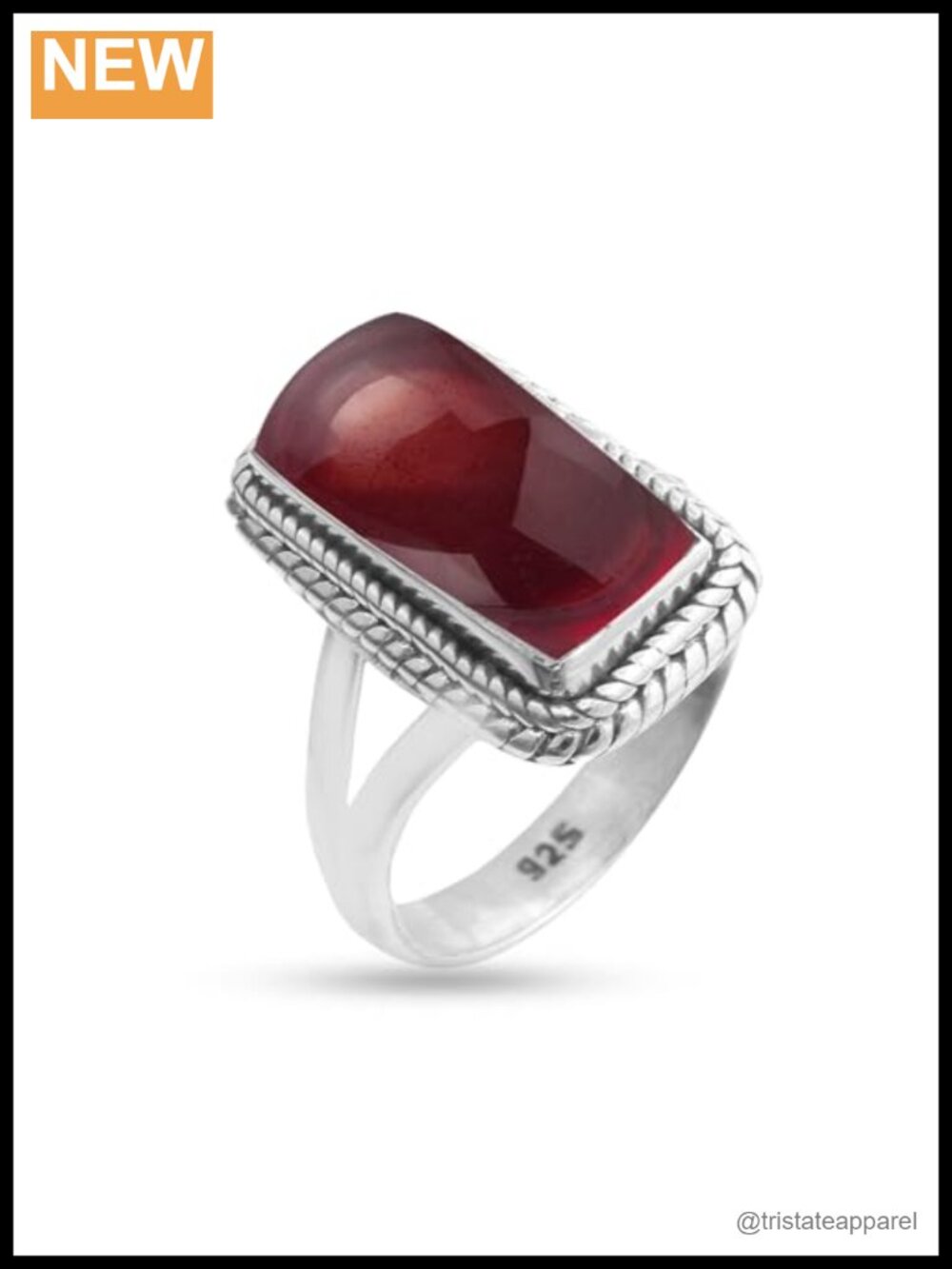 Sterling Silver Gemstone Bezel Set Art Deco Statement Ring Size 9